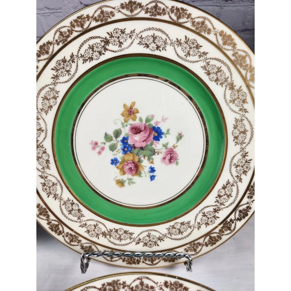 Set Of Four Gorgeous Antique M & R Hand Painted  Floral Bouquet Plates